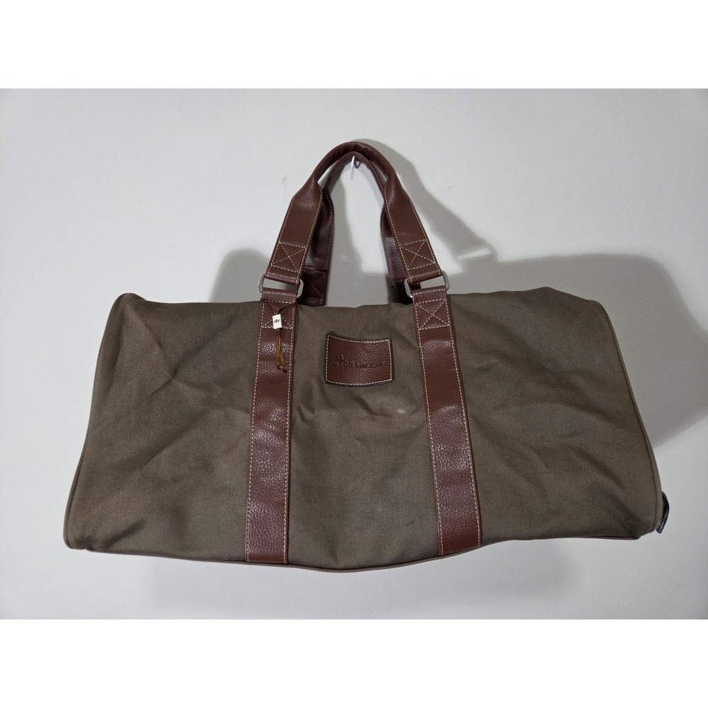 Peter Millar Canvas Duffel Bag Brown Olive Plaid Lining Weekend Travel Gym Bag